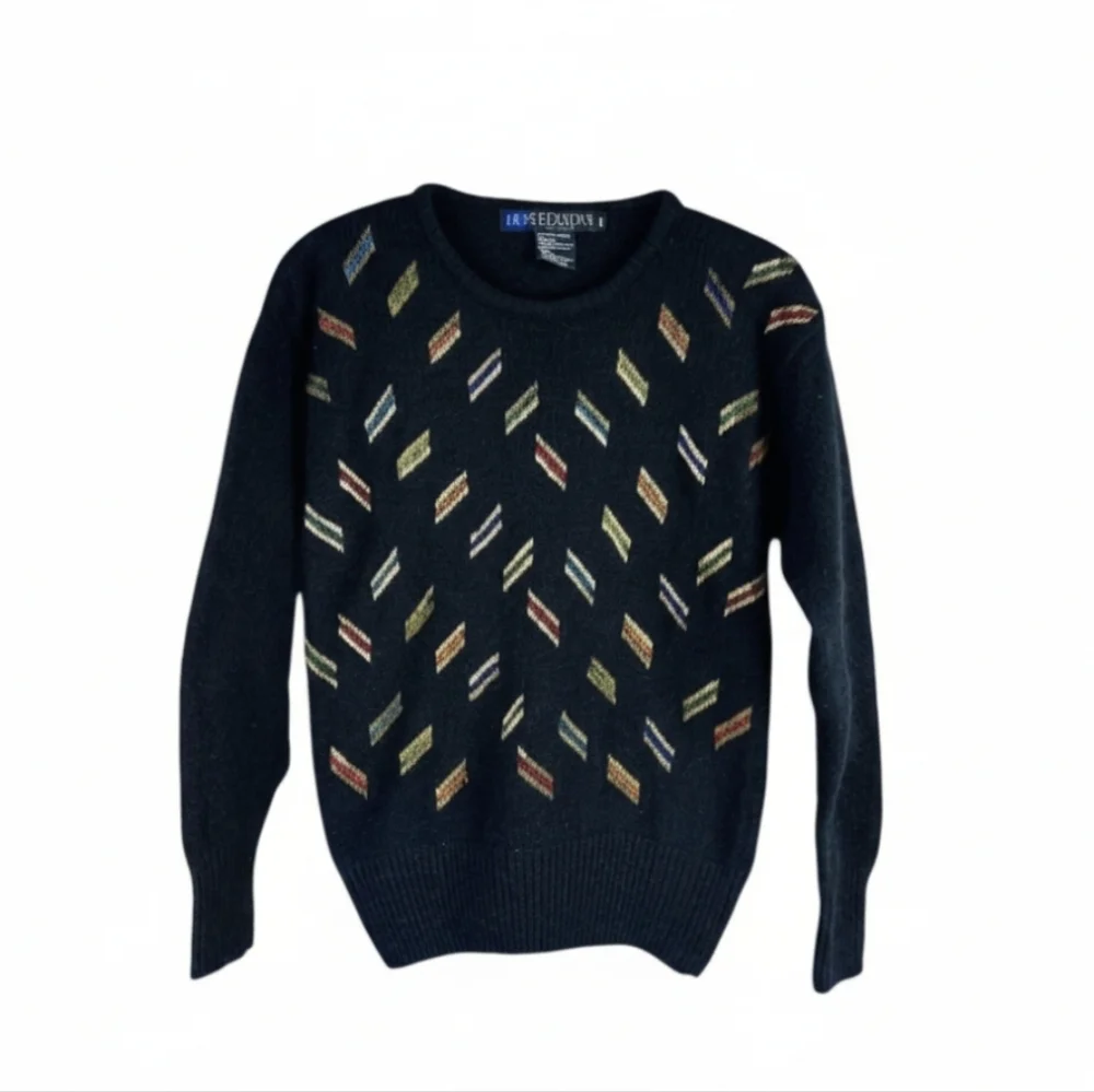 Vtg Silk/Angora Blend Luxe Beaded Black Long Sleeve Pull on Glam Sweater Sz M